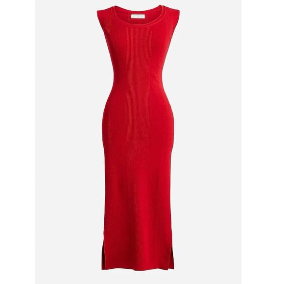 J. Crew Sleeveless Ribbed Sweater-Dress Medium Bodycon Maxi Red Quiet Luxury - Picture 1 of 9